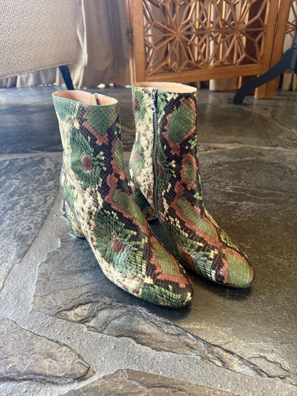 Dries Van Noten multi color Snake-Print Women’s Ankle Boots
